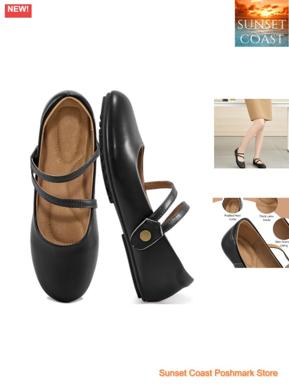 Mary Jane Flats Round Toe Ballet Flats with Strap Comfortable Work Shoes
